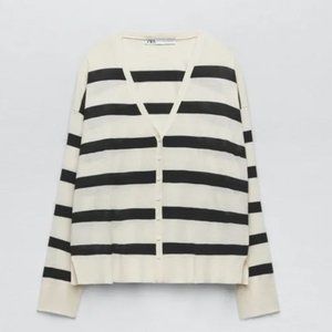 NWT Zara basic knit jacket navy / white
